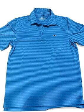 Vineyard Vines Blue Striped Polo Shirt | Men’s Performance Golf Casual Preppy